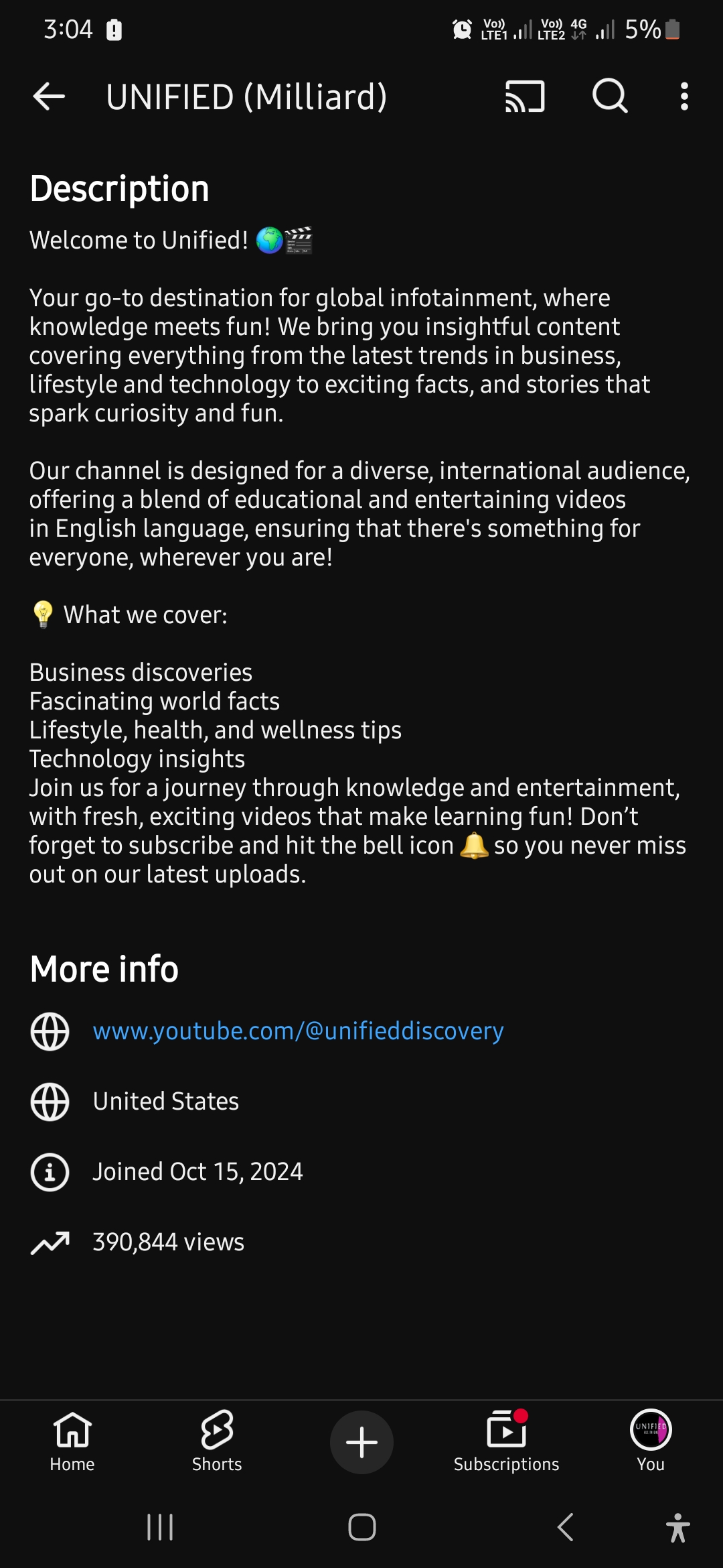 YouTube Channel Evidence